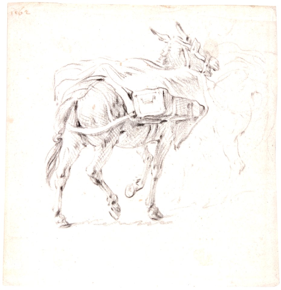 Pieter van Bloemen - Study of a trotting donkey with sidepacks
