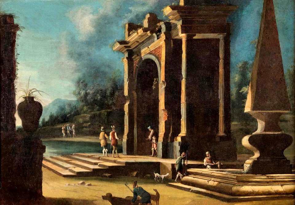 Paire de scènes de ports méditerranéens en ruines (1) by Gennaro Greco