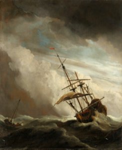 Een schip in volle zee bij vliegende storm, bekend als ‘De windstoot’ Rijksmuseum SK-A-1848