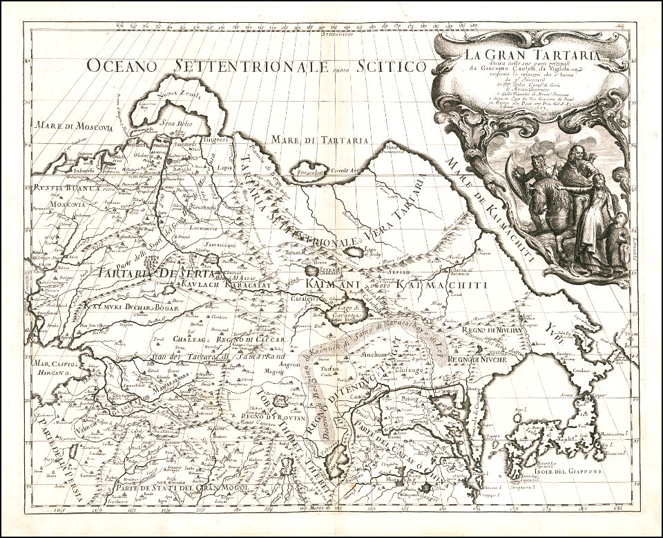 1683 map of Great Tartary by Giacomo Cantelli da Vignola