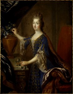 Full portrait of Marie Anne de Bourbon (1666-1739) by François de Troy. Free illustration for personal and commercial use.