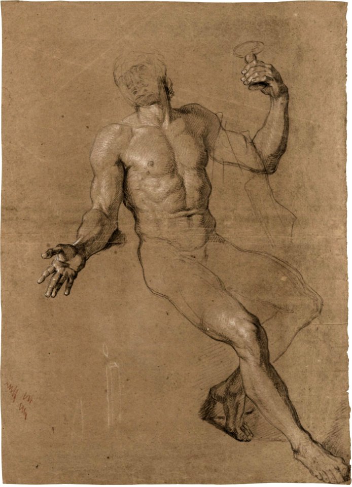 Antoine Coypel - Study of a male seated nude, for Bacchus