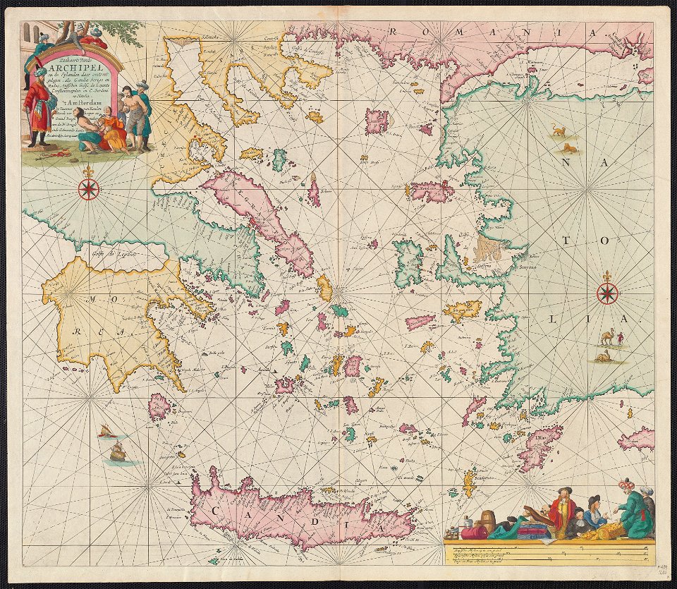 1680s map - Paskaerte vande archipel en de eylanden daer omtrent gelegen, als Candia, Serigo en Rodus, tusschen Golfo de Lepanto, Constantinopolen en C. Serdeni in Natolia