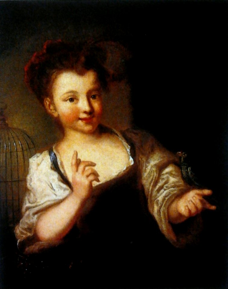Santerre Girl with a parrot