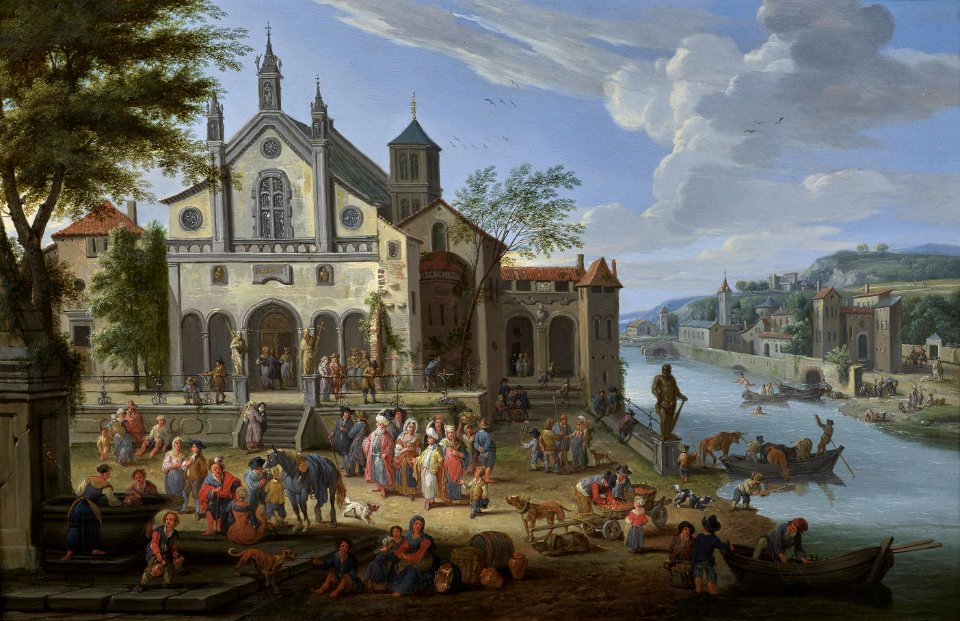 Mathys Schoevaerdts - Orientals gathered before a Church