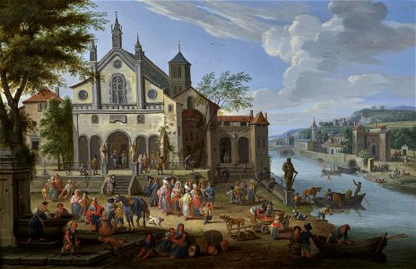 Mathys Schoevaerdts - Orientals gathered before a Church