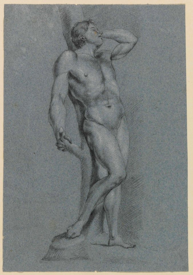 Jan Claudius de Cock - Male nude, standing leaning against a tree