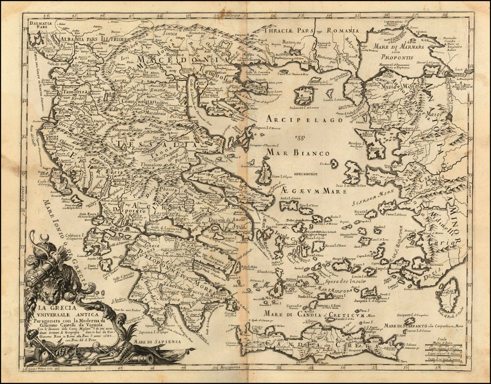 1689 map of Greece by Giacomo Cantelli da Vignola