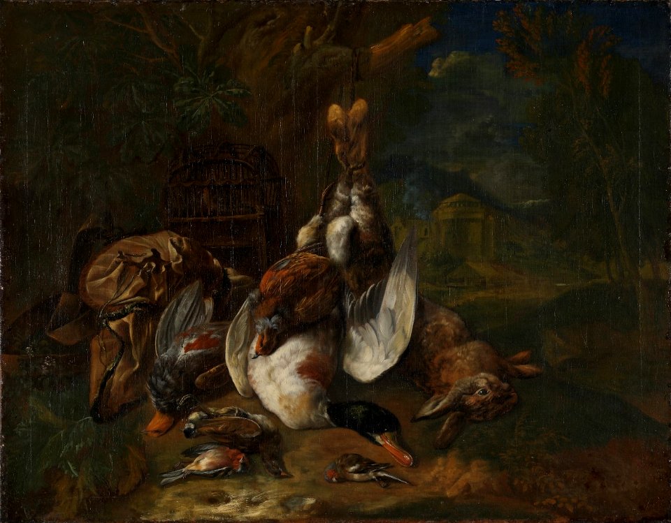 Bernaert de Bridt - Still life of dead game in a landscape