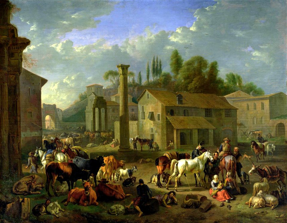Pieter van Bloemen - Soldiers resiting in a Village