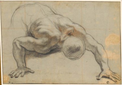 Antoine Coypel - A man hunched down, leaning on both hands