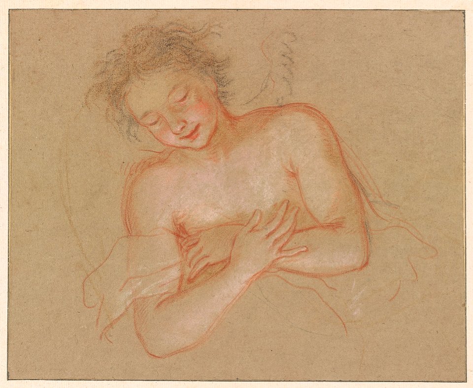 Antoine Coypel - Flying angel, half-length, looking down