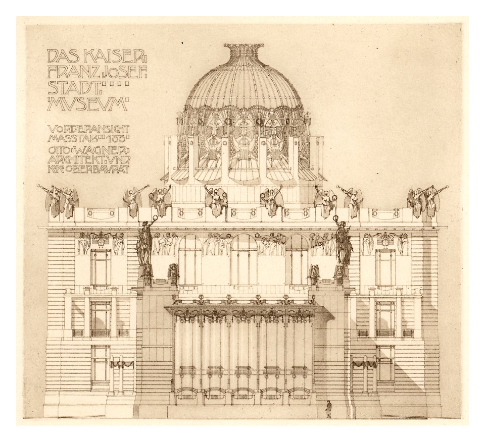 17 Wagner - Studie Stadtmuseum Karlsplatz, Wien Bd. III Heft 5, 6, 7 - Vorderansicht - Heliogravure