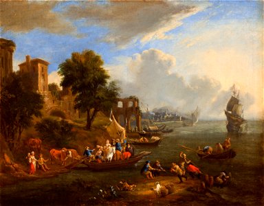 Adriaen Frans Boudewijns and Pieter Bout - Marine landscape with fishermen. Free illustration for personal and commercial use.