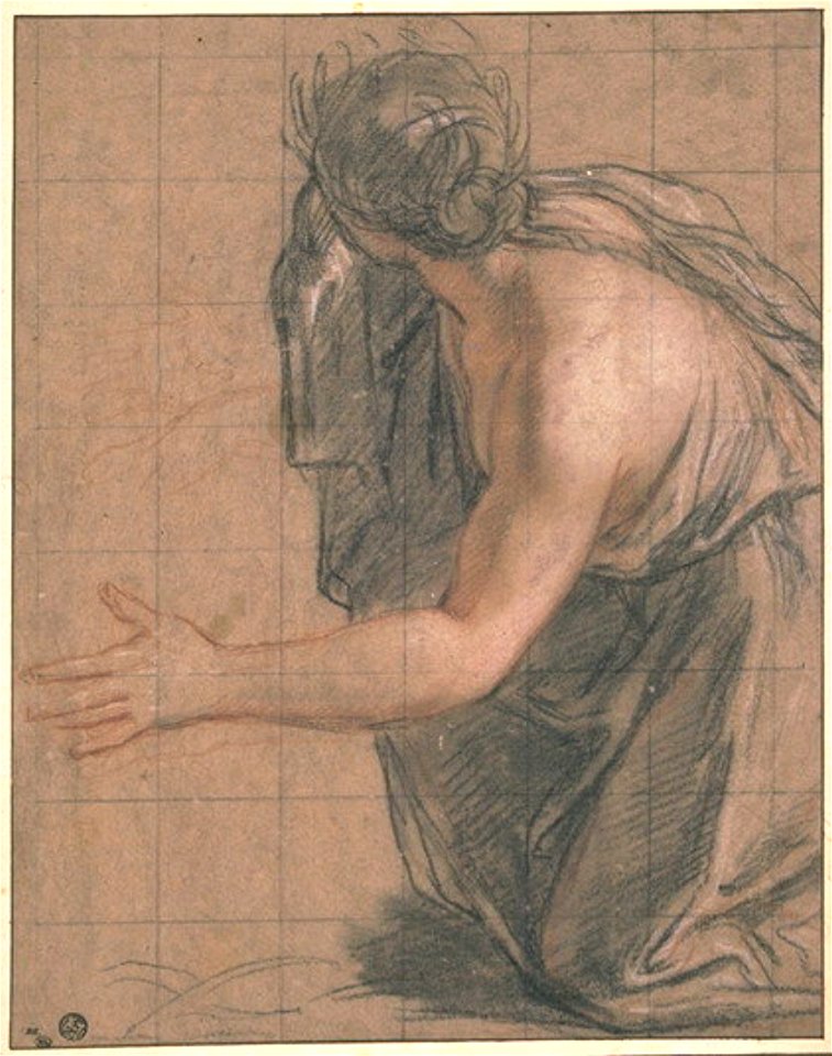 Antoine Coypel - Draped woman kneeling, turned away and opening her arms