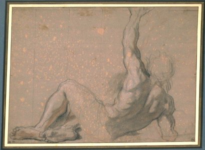 Antoine Coypel - Naked man, lying down, raising his left arm, seen from behind