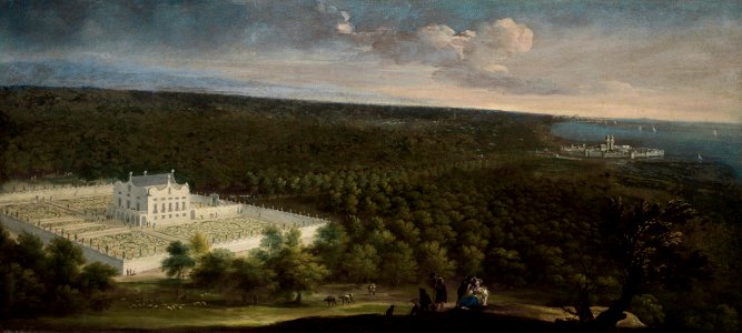 Hendrik Frans van Lint - Panoramic landscape with an Italian villa and figures in the foreground