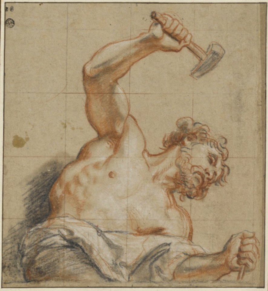 Antoine Coypel - Man, bust, hammering a chisel (Cyclops)