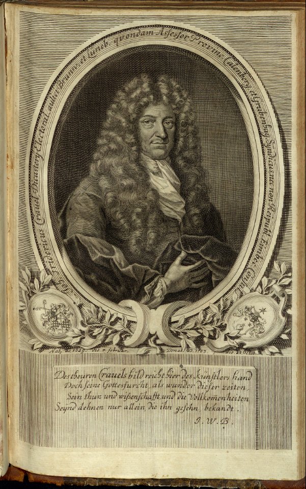 1703 circa Martin Bernigeroth Kupferstich Johann Friedrich Crauel in der Leichenpredigt von Jacob Eberhard Leidenfrost