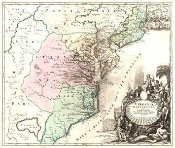 1715 Homann Map of Carolina, Virginia, Maryland and New Jersey - Geographicus - VirginiaMarylandiaCarolina-homann-1715