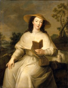 Portrait of Louise Adélaide d'Orléans dressed as a pilgrim by an anonymous artist after Jean Baptiste Santerre (Versailles). Free illustration for personal and commercial use.