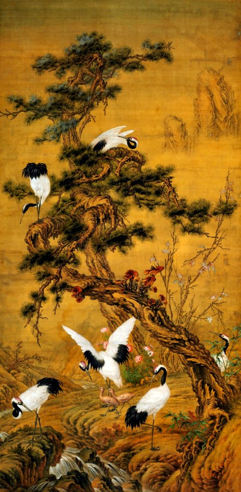 Castiglione Pines and cranes in spring
