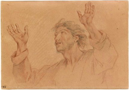 Charles-Antoine Coypel - Study of the bust of a man, arms raised up