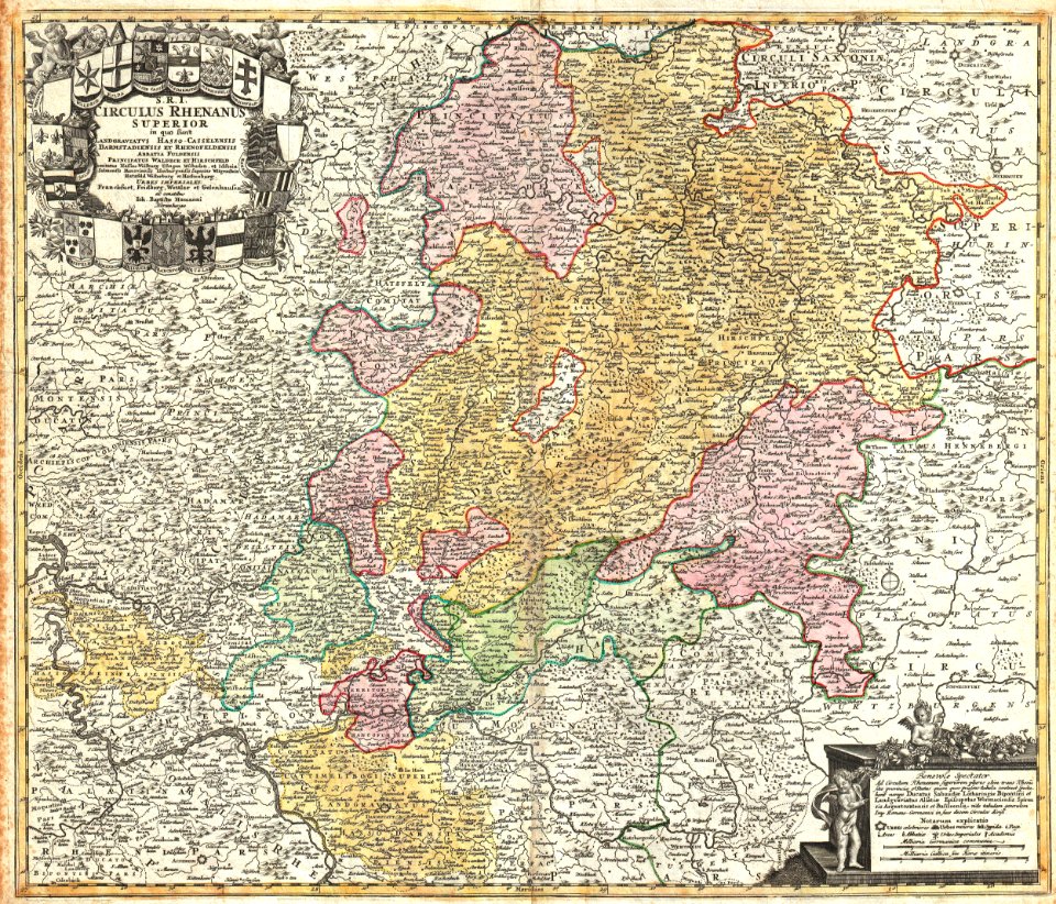 1730 Homann Map of the Upper Rhine ( Frankfurt, Cassel, Coblentz, Darmstadt ) - Geographicus - RhenanusSuperior-homann-1730