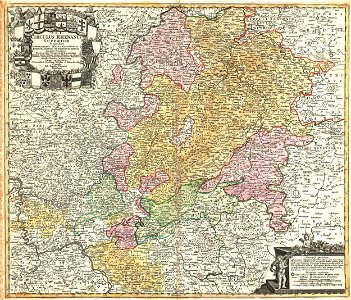 1730 Homann Map of the Upper Rhine ( Frankfurt, Cassel, Coblentz, Darmstadt ) - Geographicus - RhenanusSuperior-homann-1730
