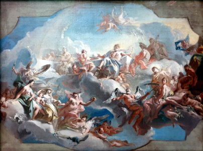 1729 Carloni Aufbruch der Göttinnen Juno, Venus und Minerva zum Parisurteil Gemäldegalerie Kat.Nr. 2003 anagoria