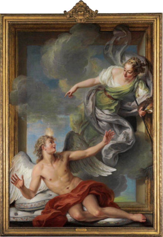 Charles-Antoine Coypel - Painting awakening sleeping Genius