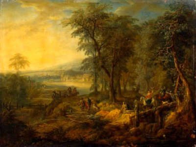 Carel van Falens -- Hunting party in a landscape