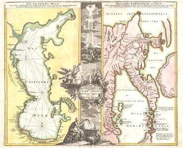 1725 Homann Map of the Caspian Sea and Kamchatka (as Yedso) - Geographicus - CaspianKamchatka-homann-1725