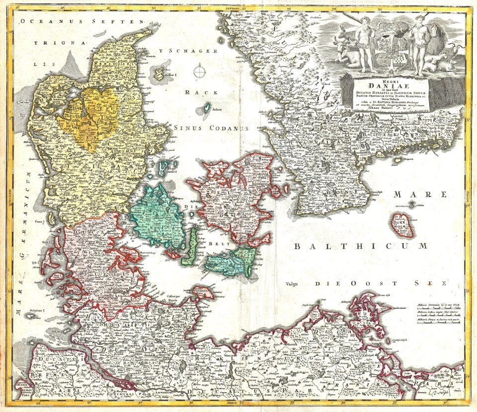 1730 Homann Map of Denmark - Geographicus - RegniDaniae-homann-1730