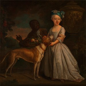 Bartholomew Dandridge - A Young Girl with a Dog and a Page - Google Art Project. Free illustration for personal and commercial use.