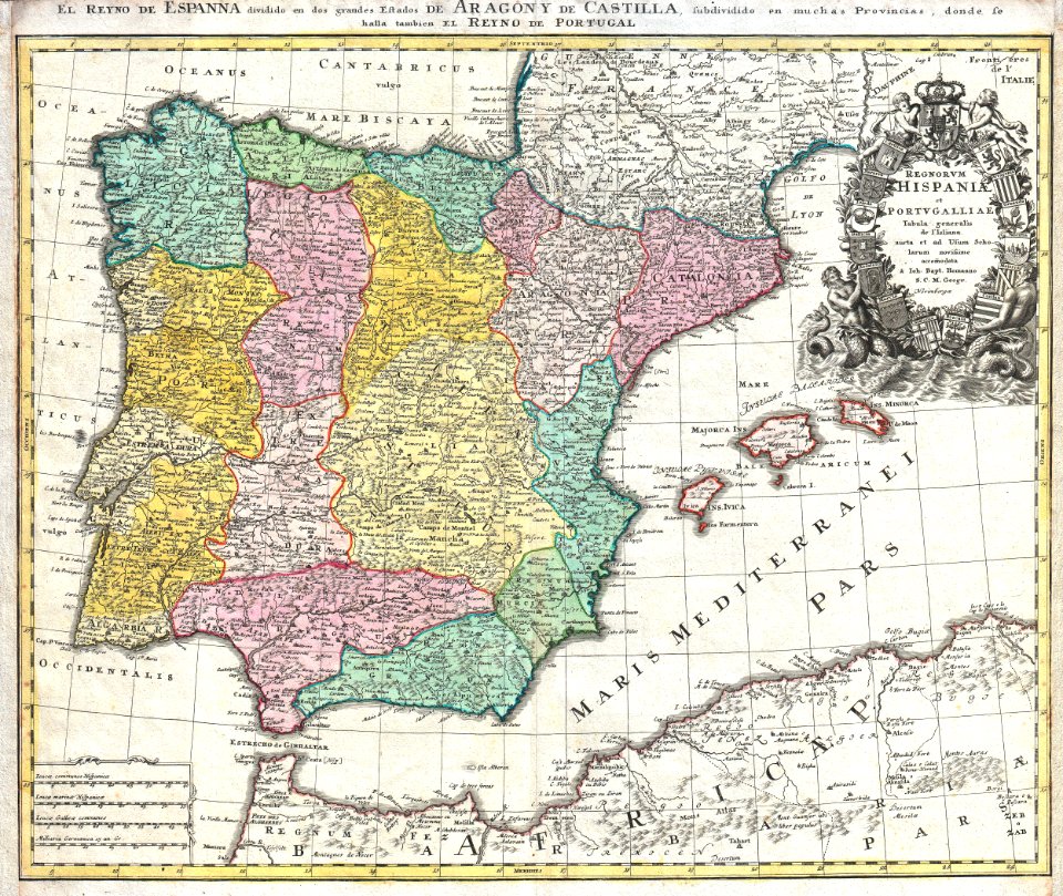 1730 Homann Map of Spain and Portugal - Geographicus - Hispania-homann-1730