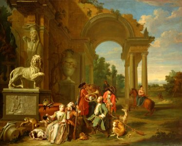 Peter Jacob Horemans - Hunting party in classical ruins