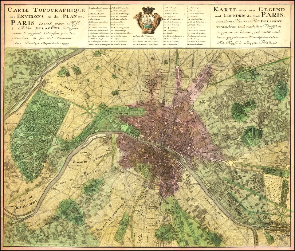 1739 map of Paris and surroundings by Jean Delagrive