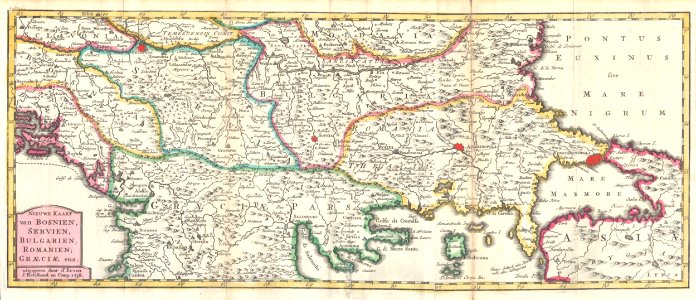 1738 Ratelband Map of the Balkans ( Bosnia, Serbia, Bulgaria, Rumania ) - Geographicus - Balkans-lafeuille-1738