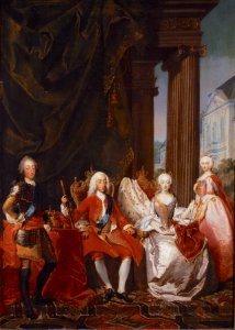 Christian VI with his family by Marcus Tuscher ca 1744. Free illustration for personal and commercial use.