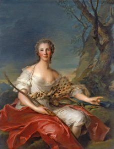 Jean-Marc Nattier, Retrato de Madame Bouret como Diana (1745). Free illustration for personal and commercial use.