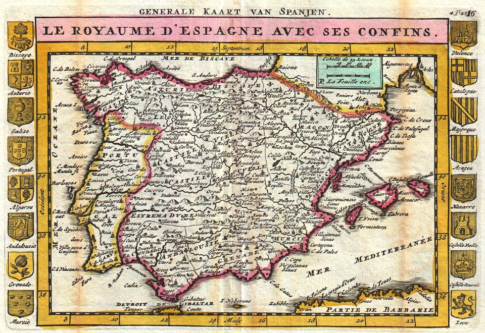 1747 La Feuille Map of Spain and Portugal - Geographicus - Spain-ratelband-1747