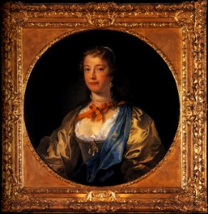 1745 William Hogarth Portrait de Mrs Desaguliers Huile sur Toile 68,5 cm diametre Collection particuliere