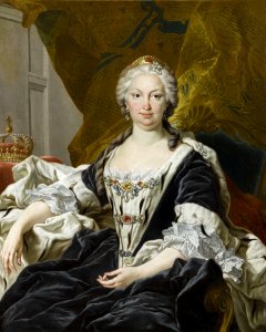 Formal painting of Queen Isabel in circa 1740 by Louis Michel van Loo