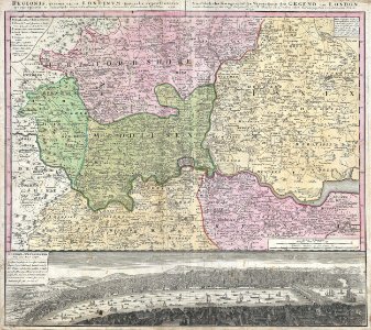 1741 Homann View and Map of London, England and Environs - Geographicus - London-homann-1741