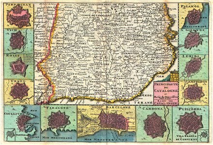 1747 La Feuille Map of Catalonia, Spain (Barcelona) - Geographicus - Catalogne-ratelband-1747