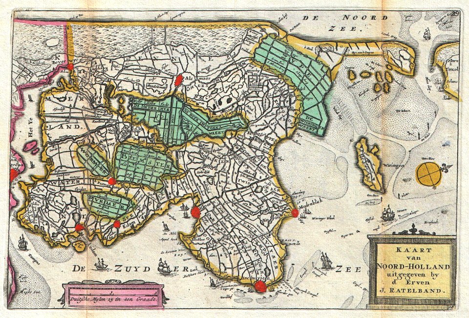 1747 La Feuille Map of Northern Holland - Geographicus - NoordHolland-ratelband-1747