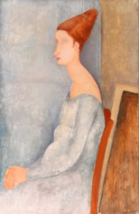 Amedeo Modigliani - Portrait of Jeanne Hébuterne (Portrait de Jeanne Hébuterne) - BF422 - Barnes Foundation. Free illustration for personal and commercial use.