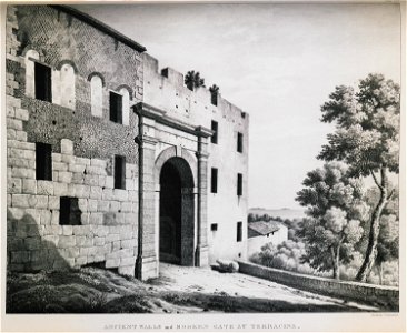 Ancient walls and modern gate at Terracina - Dodwell Edward - 1834. Free illustration for personal and commercial use.