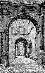 Ancona – Via del Comune, arco del Palazzo del Governo (xilografia)